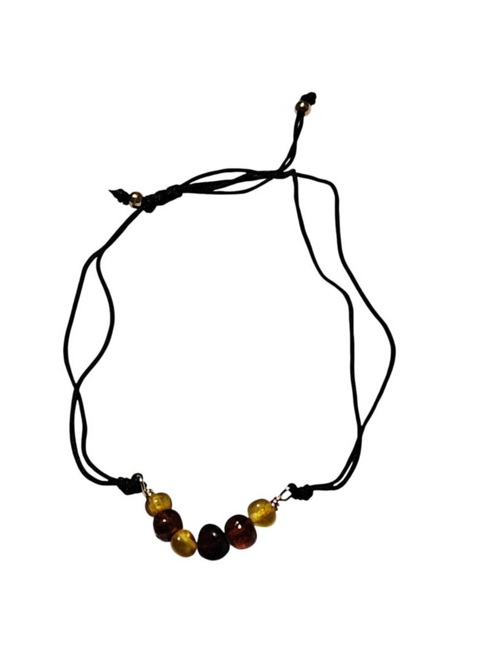 Handmade Boho Faux Amber Beaded Bracelet Adjustable Black Cord Fashion Jewelry